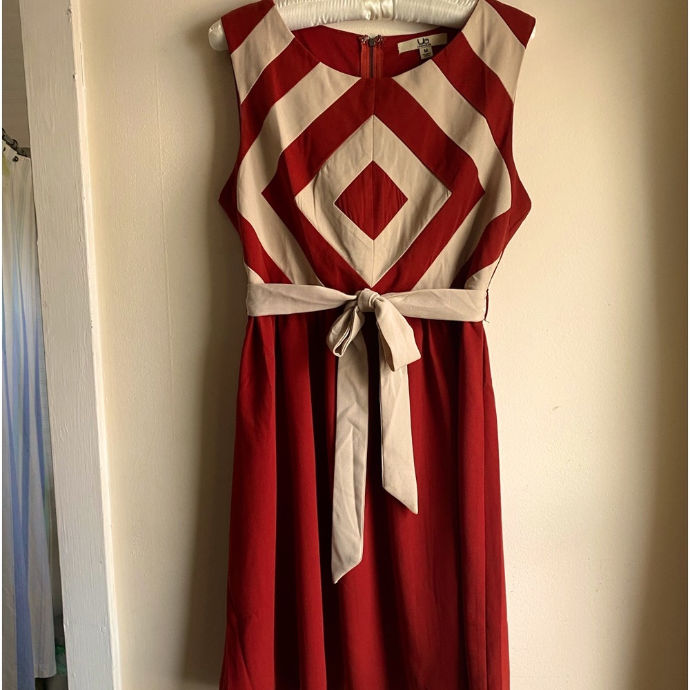 YA Lis Angeles  Burnt Orange/Cream A-Line Dress